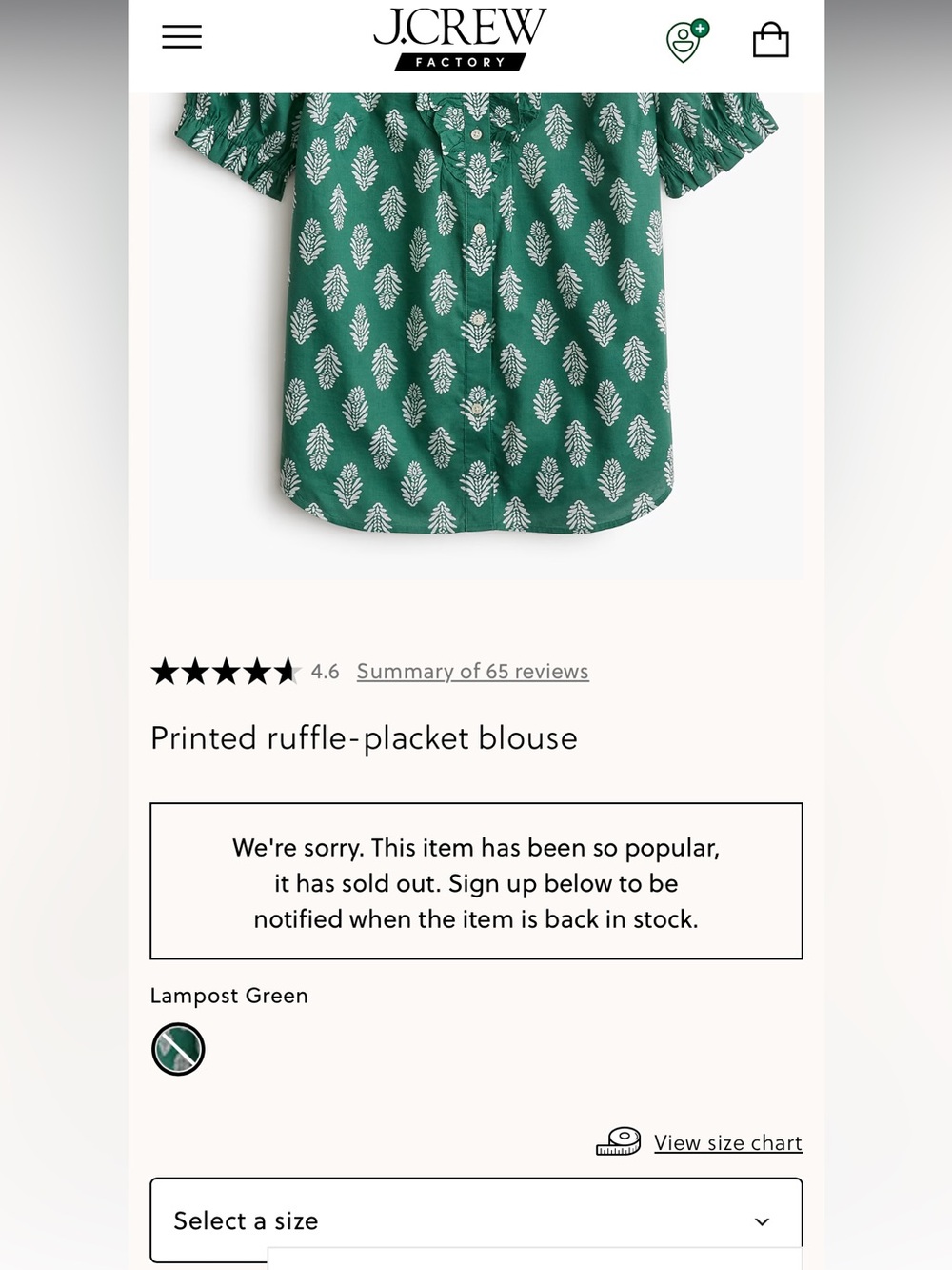 JN26 J. Crew Printed ruffle-placket blouse